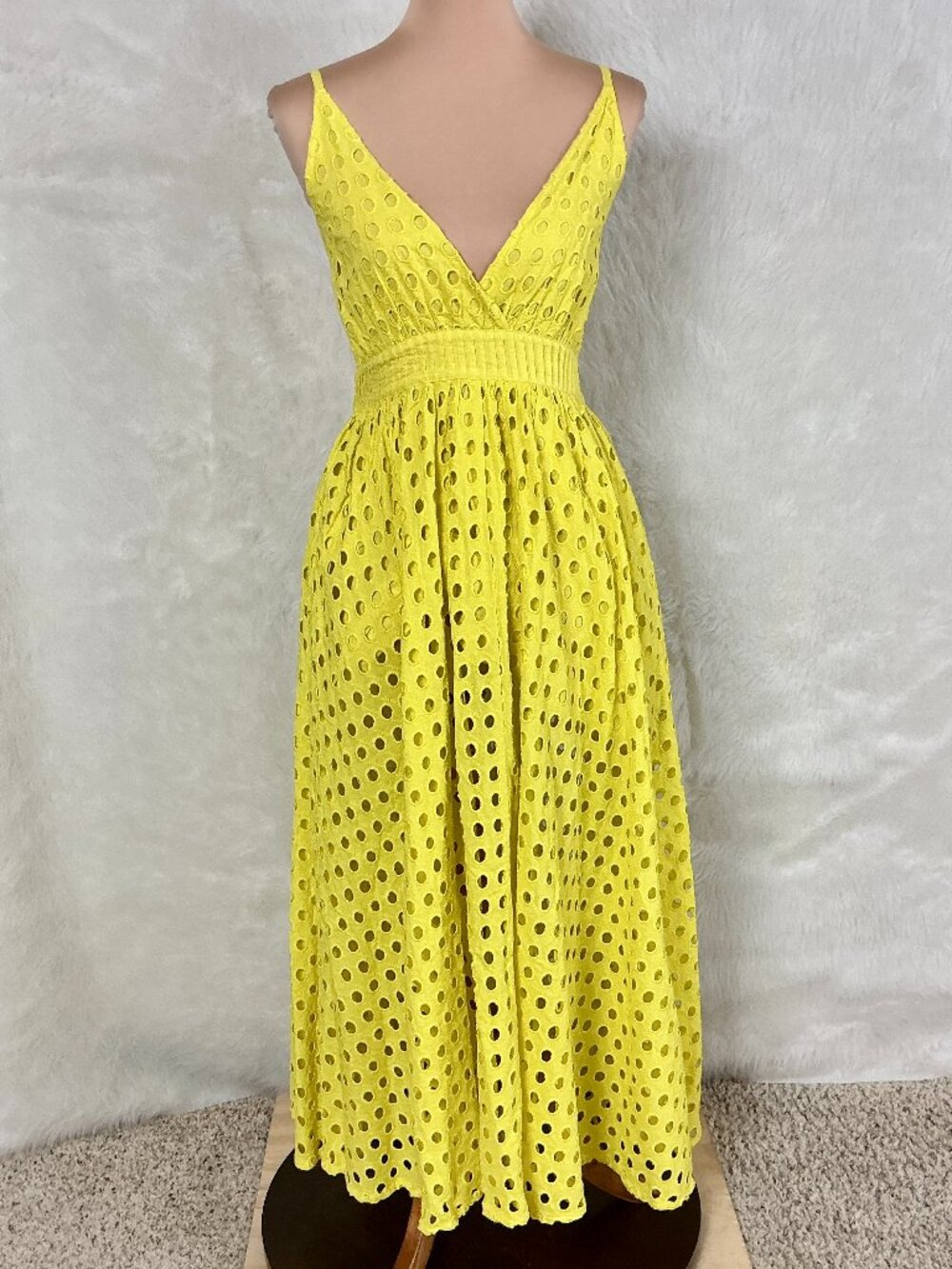 Solid & Striped Ariel Sleeveless Yellow Eyelet Lace Empire Waist Midi Dress S